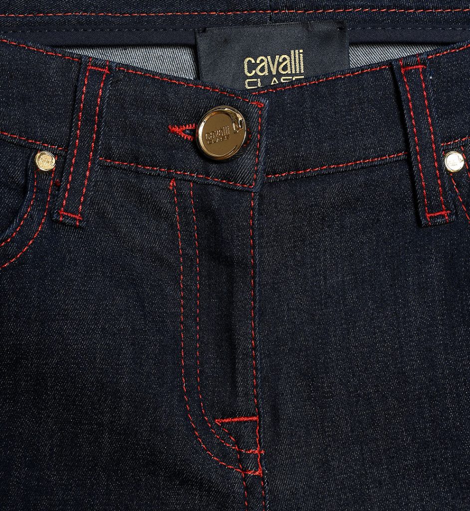 Navy blue straight leg jeans with red stitching Class Roberto Cavalli