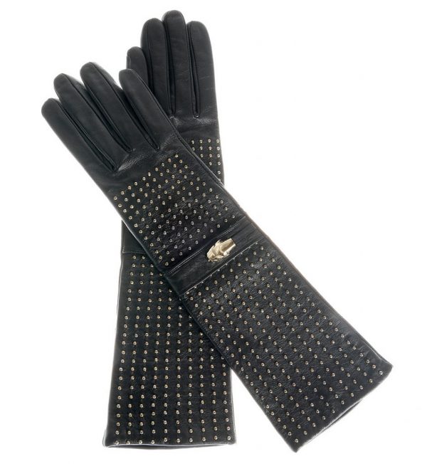 Long black leather gloves with metallic applications Class Roberto ...