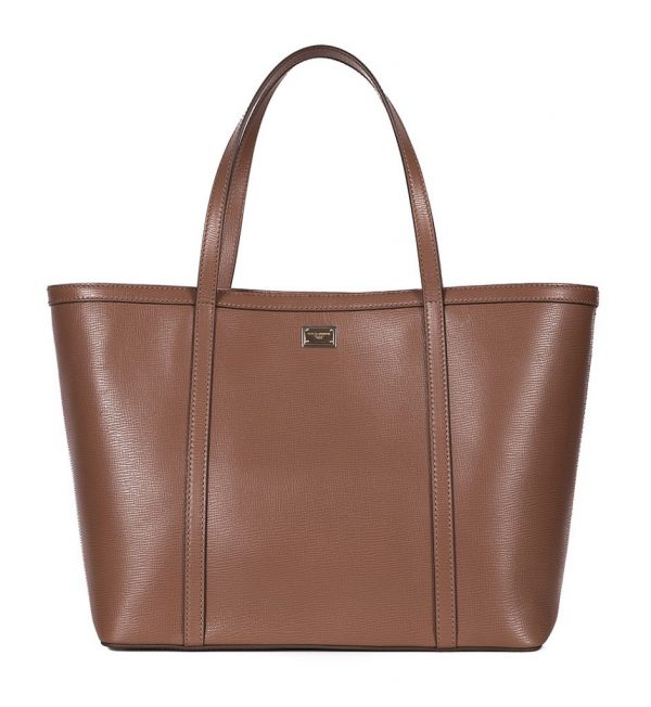 Shopper bag din piele saffiano nuanta cappuccino