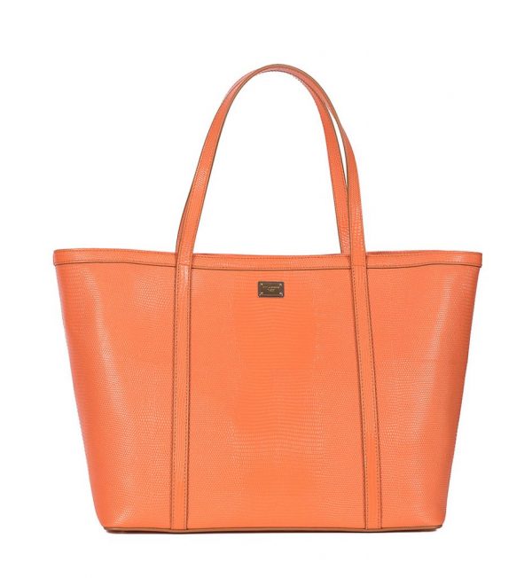 Shopper bag din piele saffiano portocalie