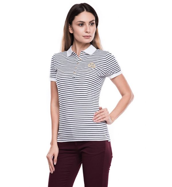 Tricou din bumbac alb cu dungi navy blue