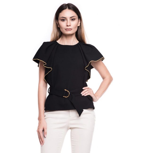 Bluza neagra din vascoza cu volane ample