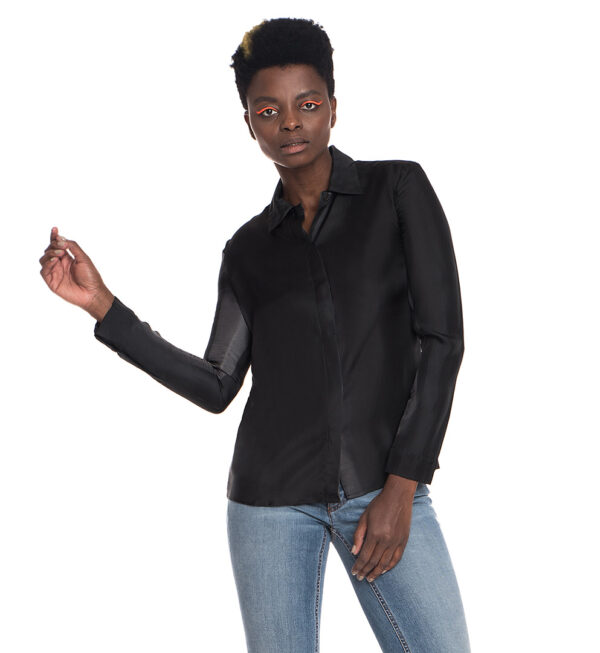 Camasa Prada camasa neagra matase vara neagra camasi elegant camasa neagra