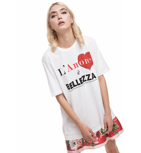 Tricou din bumbac alb „L’amore e’ Bellezza”