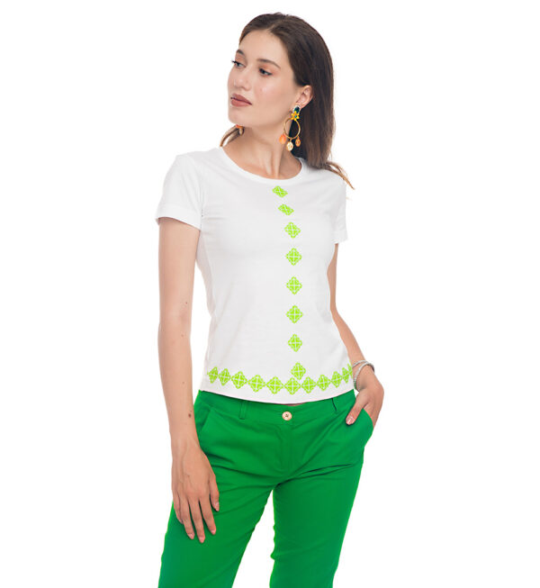 Tricou broderie verde neon