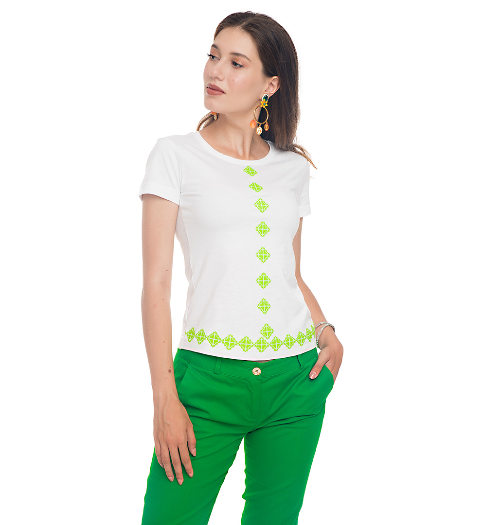 Tricou broderie verde neon